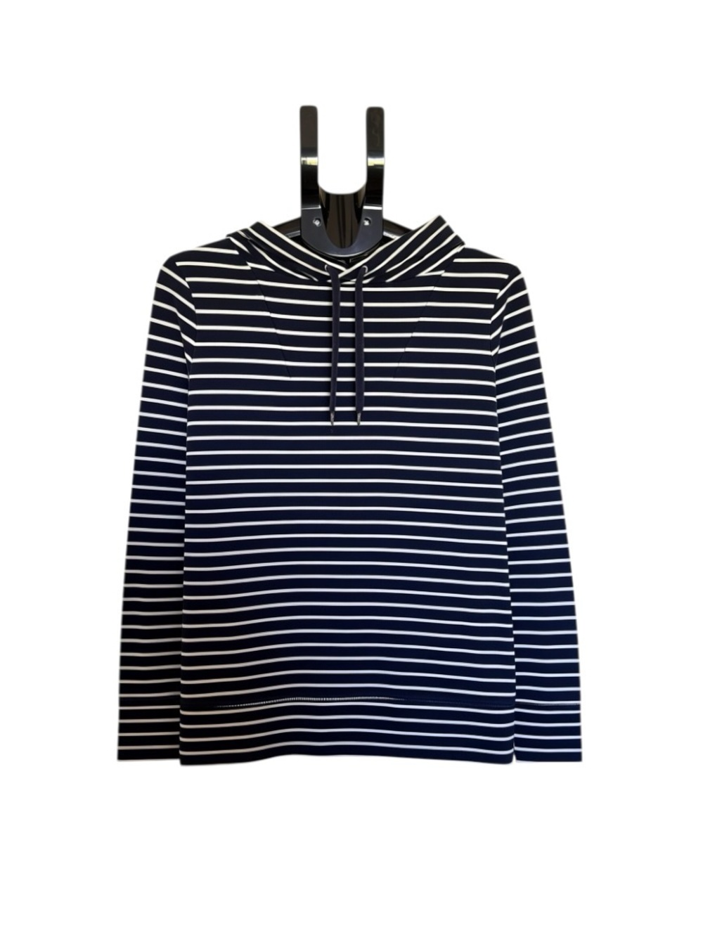 LL Bean Womens  Navy Blue White Stripe Funnel Neck Pullover Top Cotton